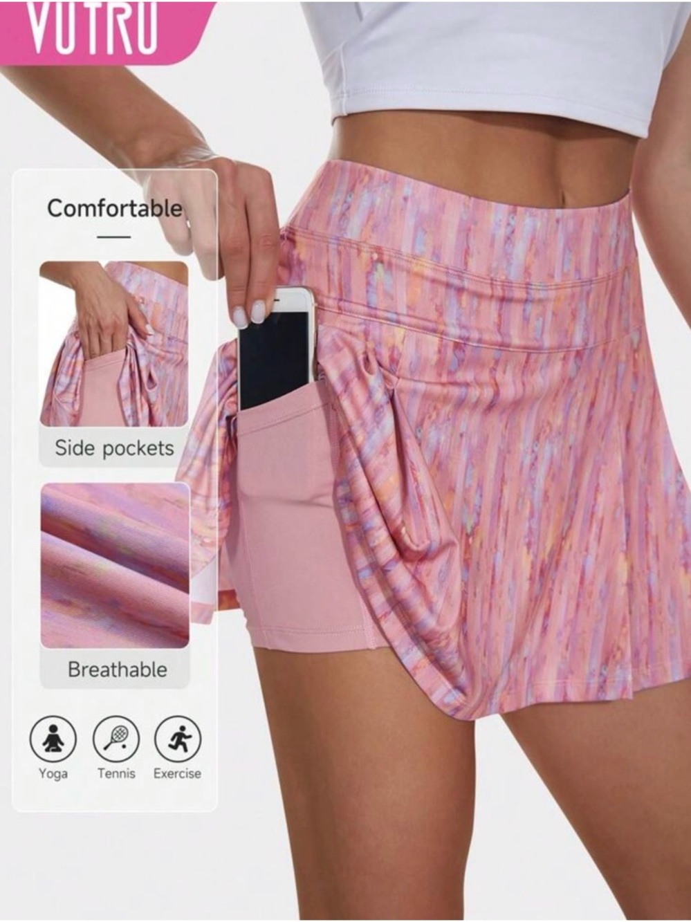 Pink Abstract Print Skater Skirt